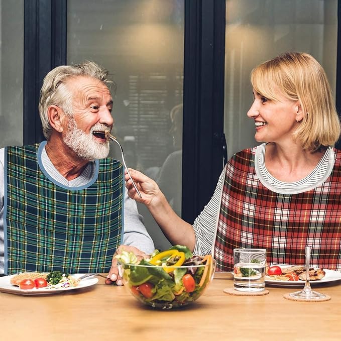 Miniatura 5 de Baberos para adultos para comer, baberos grandes de 30 x 19.5 pulgadas, protectores de ropa de comedor reutilizables y lavables con captador de