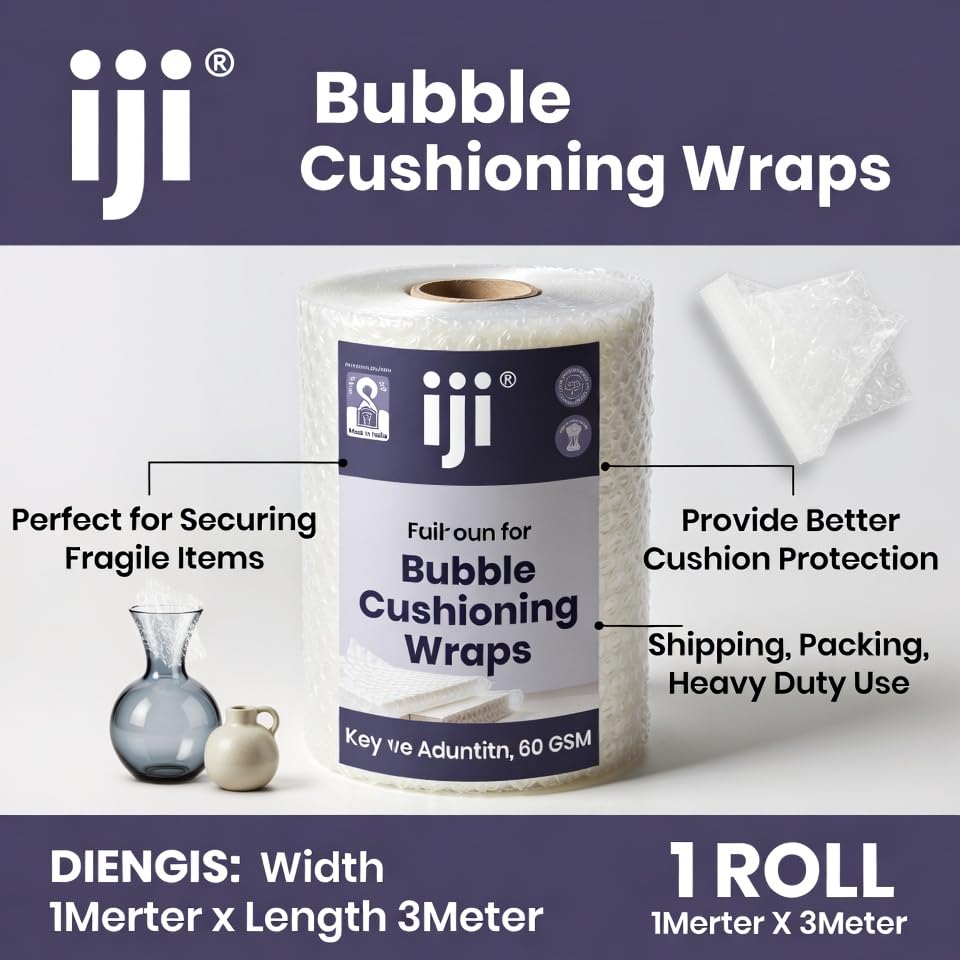 Image of IJI Bubble Wrap Heavy-Duty 60 GSM 1Meter x 3Meter Packing Material Roll 1 Meter Wide Moving and Cushioning for Fragile Items Multipurpose usage