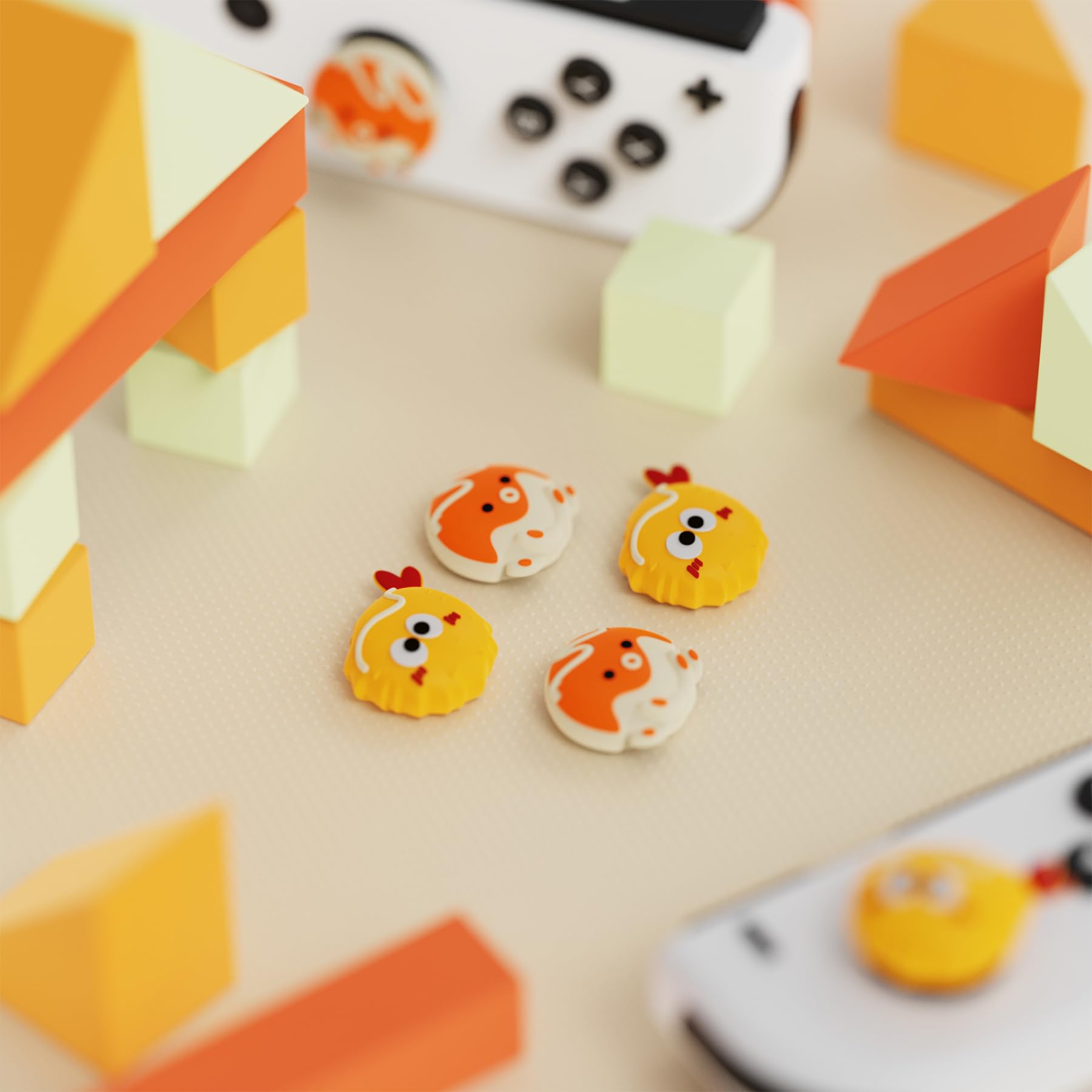 PlayVital Agarres para Pulgar para Nintendo Switch Joycon, Tapas de Joystick de Silicona, Thumb Grips para Switch/OLED/Lite, Protectores de Thumbstick (Tempura & Takoyaki) - 5