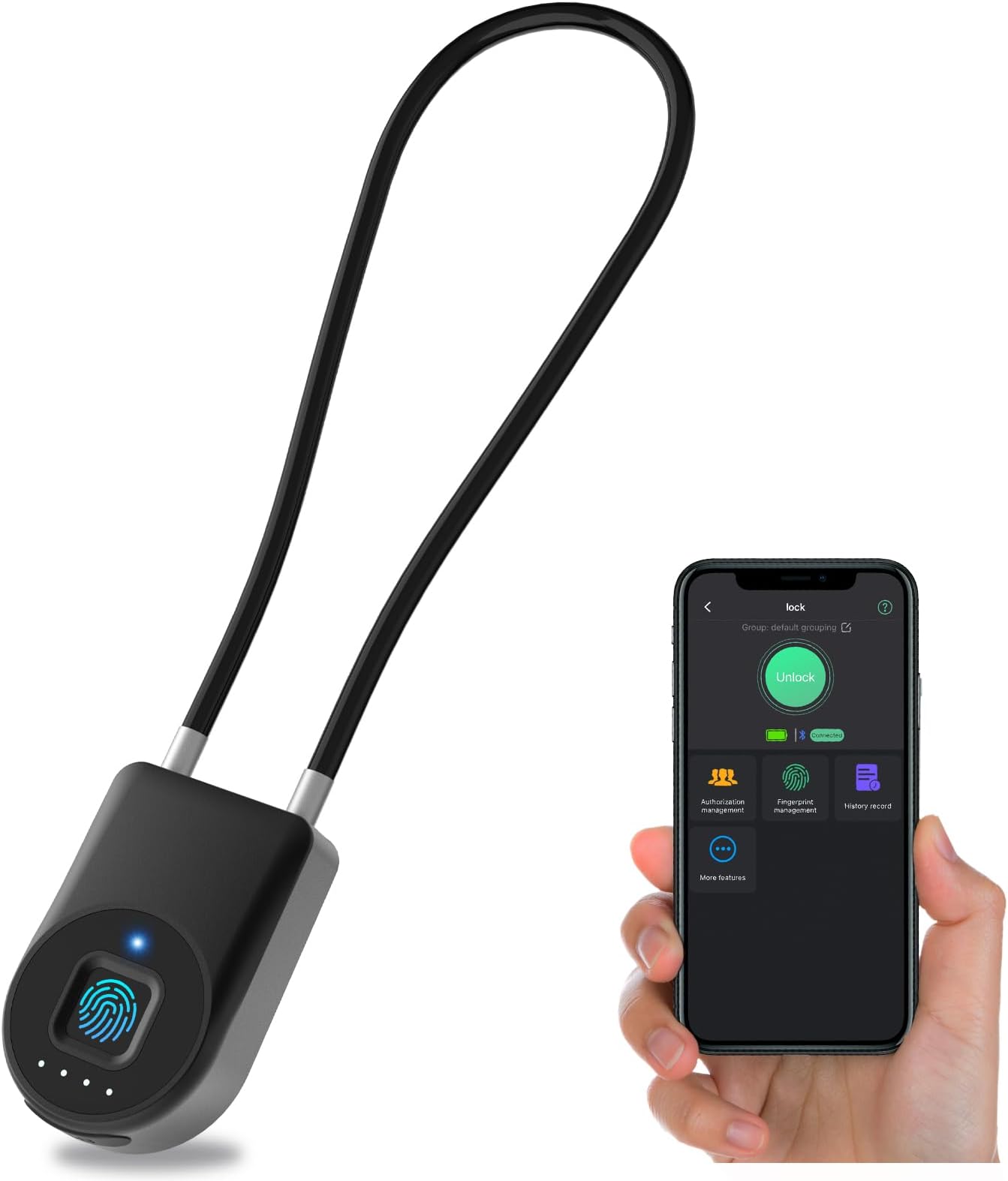 Fingerprint Cable Lock, Eseesmart Long Shackle Fingerprint Padlock with APP Control, Cabinet Lock, Luggage Lock, Outdoor Waterproof Padlock for Gym Locker, Luggage Suitcase, Cabinets, Gate