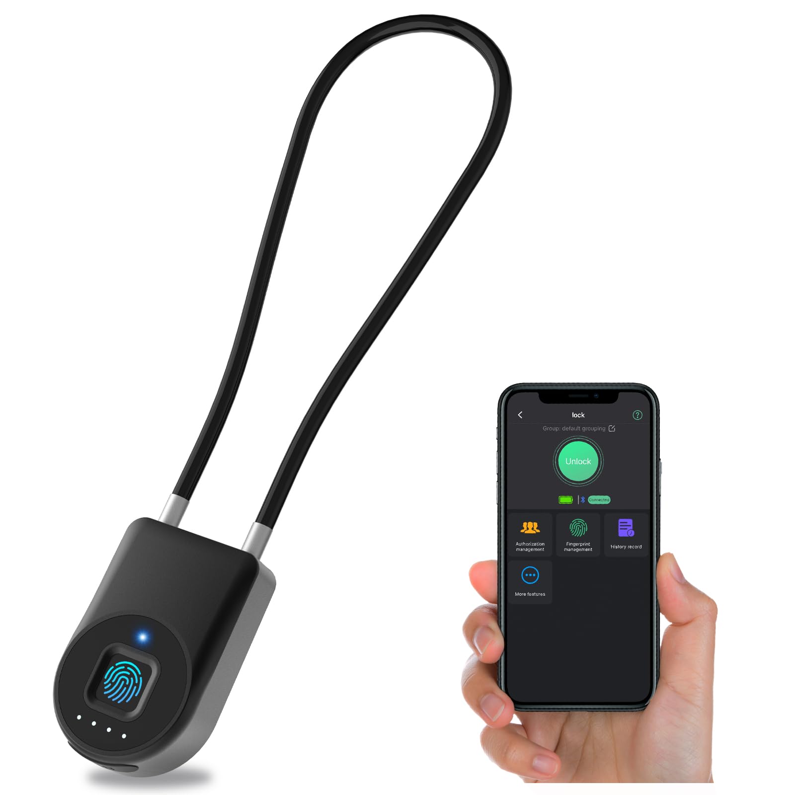 Fingerprint Cable Lock, Eseesmart Long Shackle Fingerprint Padlock with APP Control, Cabinet Lock, Luggage Lock, Outdoor Waterproof Padlock for Gym Locker, Luggage Suitcase, Cabinets, Gate