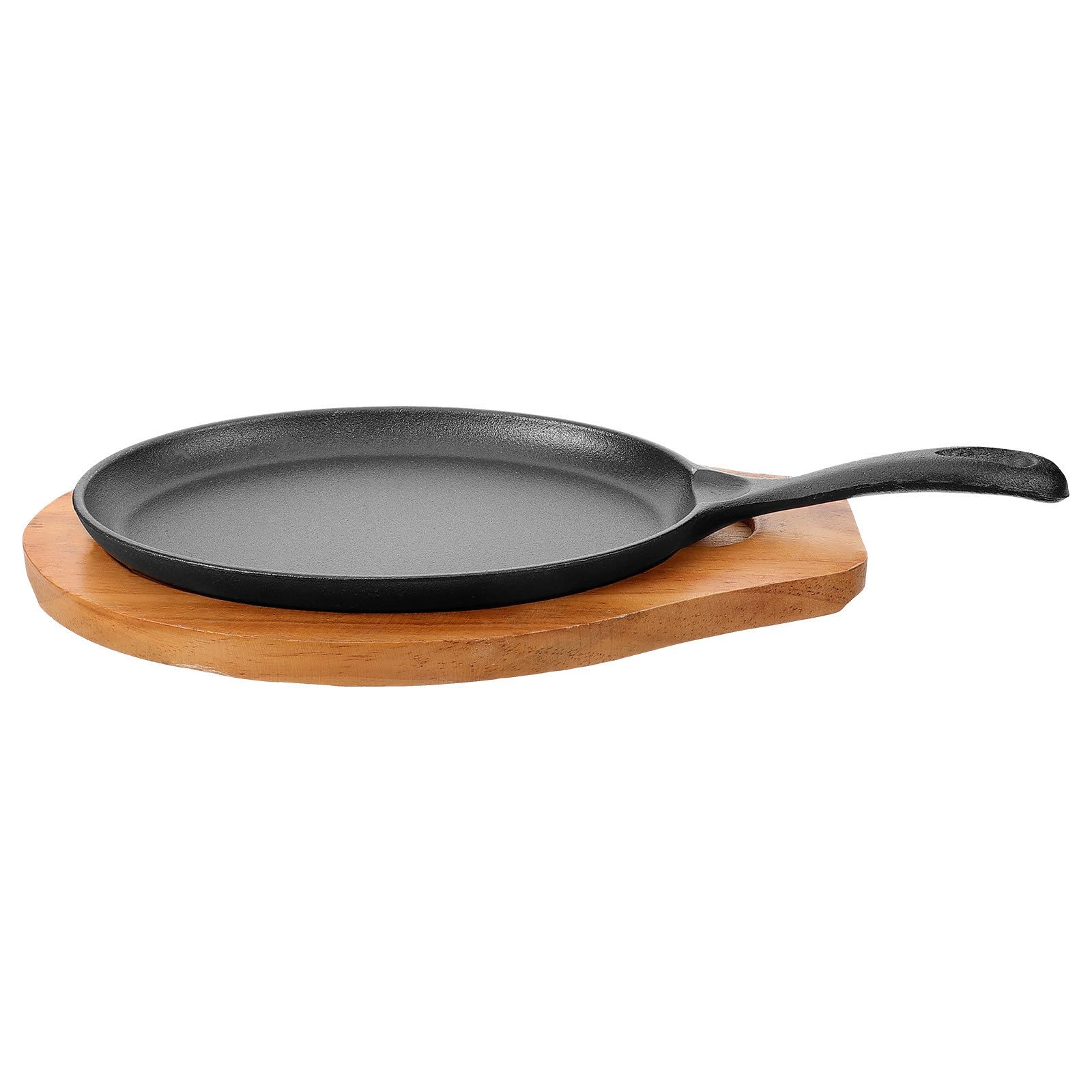 USHOBE Sartén de Hierro Fundido Sartén Antiadherente Redonda con Mango Portátil y Base de Madera Fácil de Limpiar y Duradera para Cocina en Casa