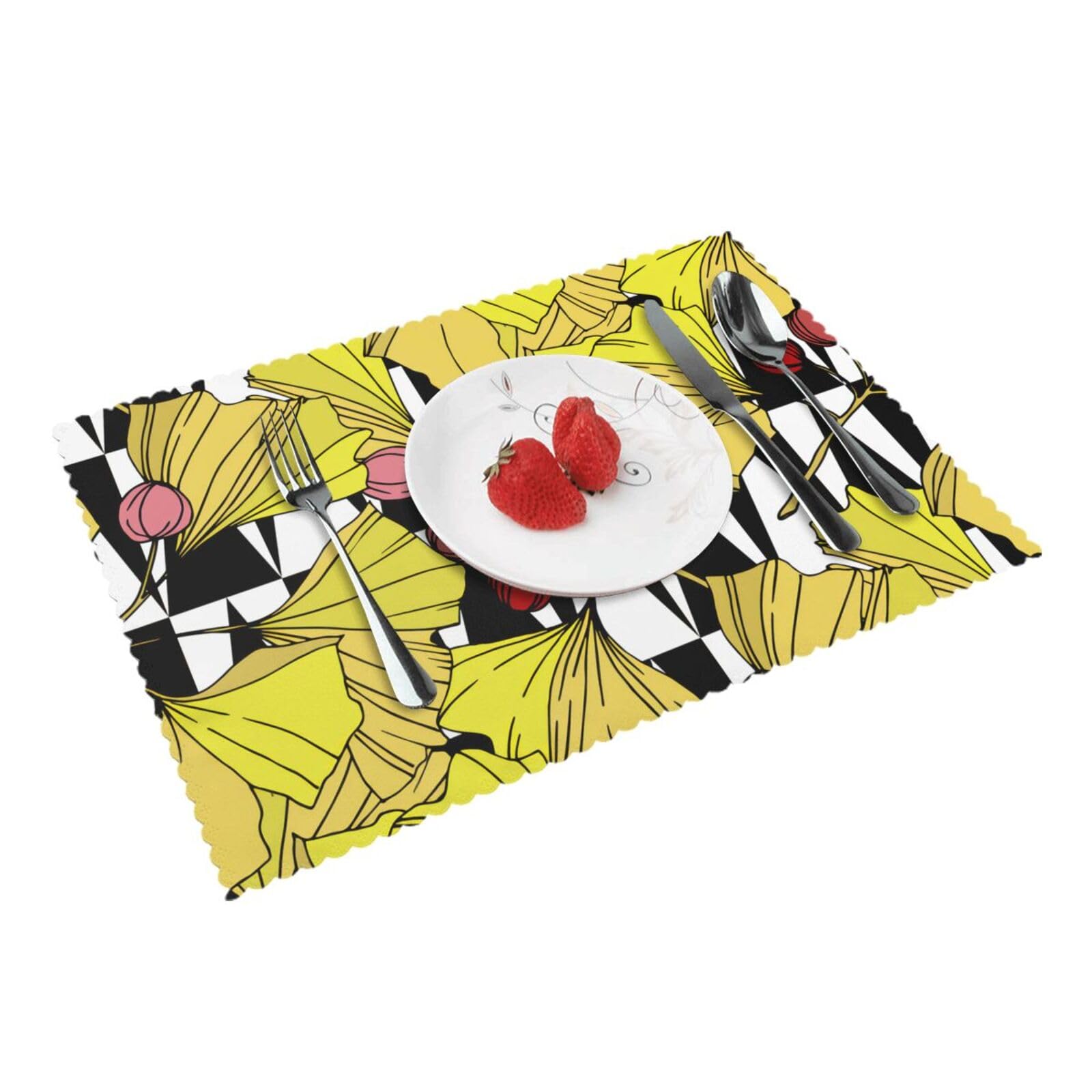 Yellow leaves and fruits Printed Placemats Set of 4 PCS Washable Placemat for Kitchen Table Heat-resistant Table Mats 45x30 CM