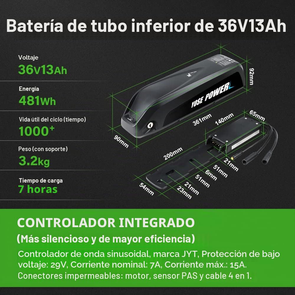 YOSE POWER Ebike - Kit de conversión para bicicleta eléctrica (36 V, 250 W, 26 pulgadas, con controlador integrado, batería de 36 V13 Ah)