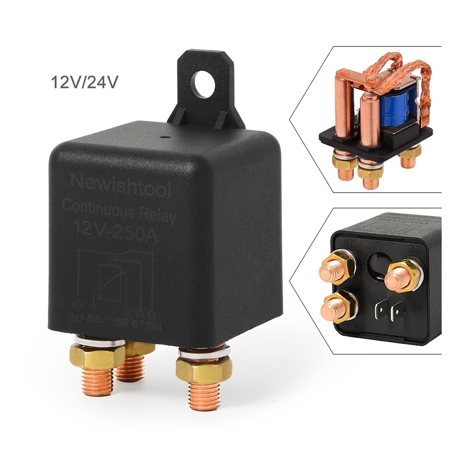 JCAKES Auto Camion Motore Relè 12V/24V 250/150A Continuo Ad Alta Potenza Batteria di Avviamento Interruttore Automotive Normalmente Aperto 5Pin Terminale (Color : 12V)