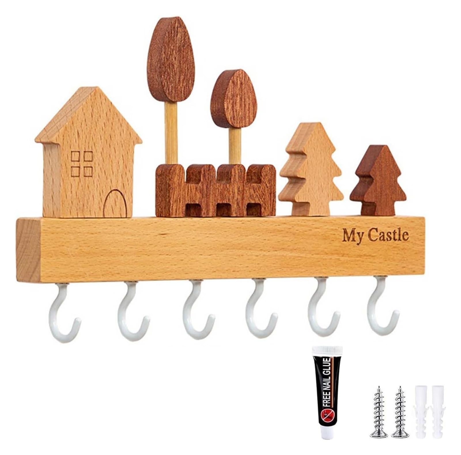 Décoration murale en bois de hêtre et crochets de qualité supérieure