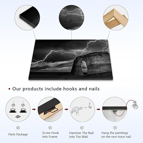 Miniatura 2 de Lienzo de montaña y relámpago, arte abstracto moderno de pared, pósteres e impresiones en blanco y negro, decoración de pared enmarcada, arte de