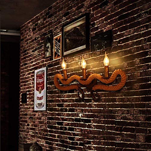 Applique murale industrie ancienne avec corde de chanvre vintage E14