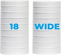 Vista 10 de Paquete de 36 tapas de plástico blanco para tarros Mason con anillos de silicona, 18 tapas de boca ancha y 18 tapas de tarro Mason de boca regular