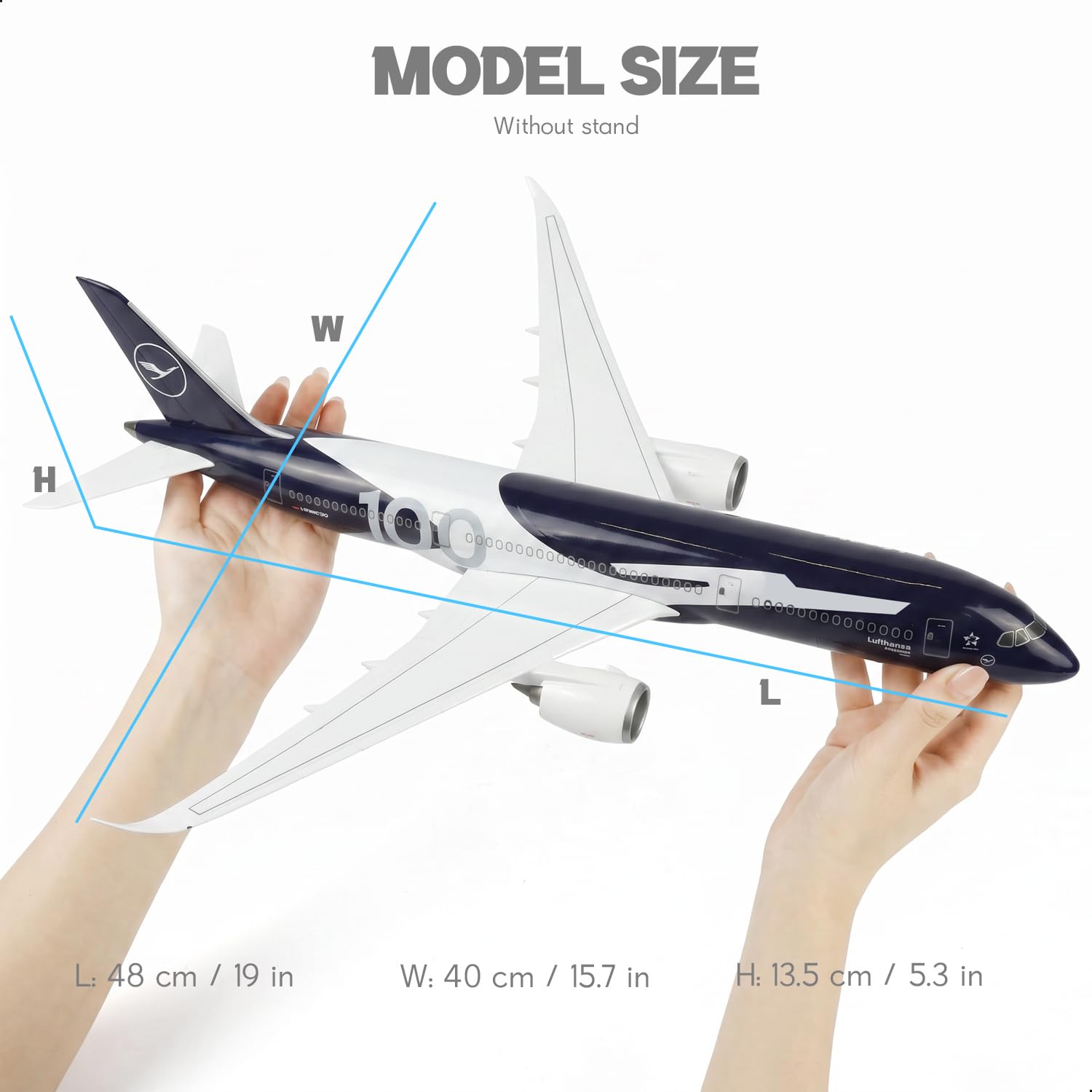 Model samolotu 1/130 duży 787 (długość 47 cm), kompatybilny z 100. stylem, model samolotu z żywicy, ze stojakiem, dla dorosłych lub kolekcjonerów artykułów lotniczych