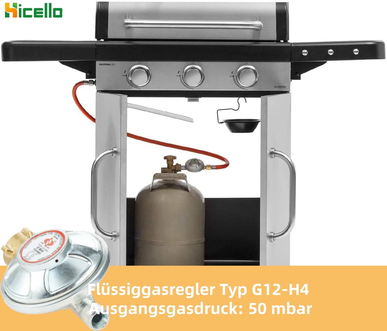 Gasregler Druckminderer 50mbar+Gasschlauch 150cm 1/4" Linkegewinde Betriebsdruck Gas Niederdruckregler Druckregler Zubehör/Ersatzteil für Gasgrils für Camping Picknicks Grillpartys