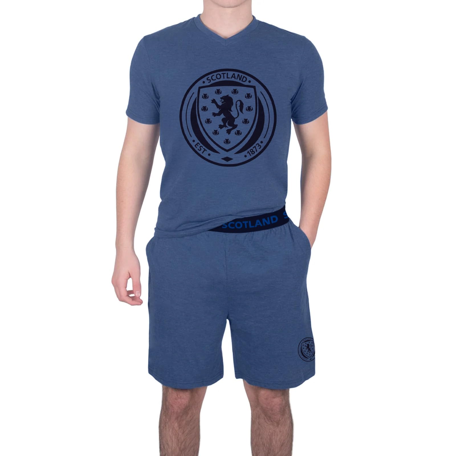 Scottish FA Scotland Men's Short Pyjamas Official Loungewear Set Navy Marl Size XL