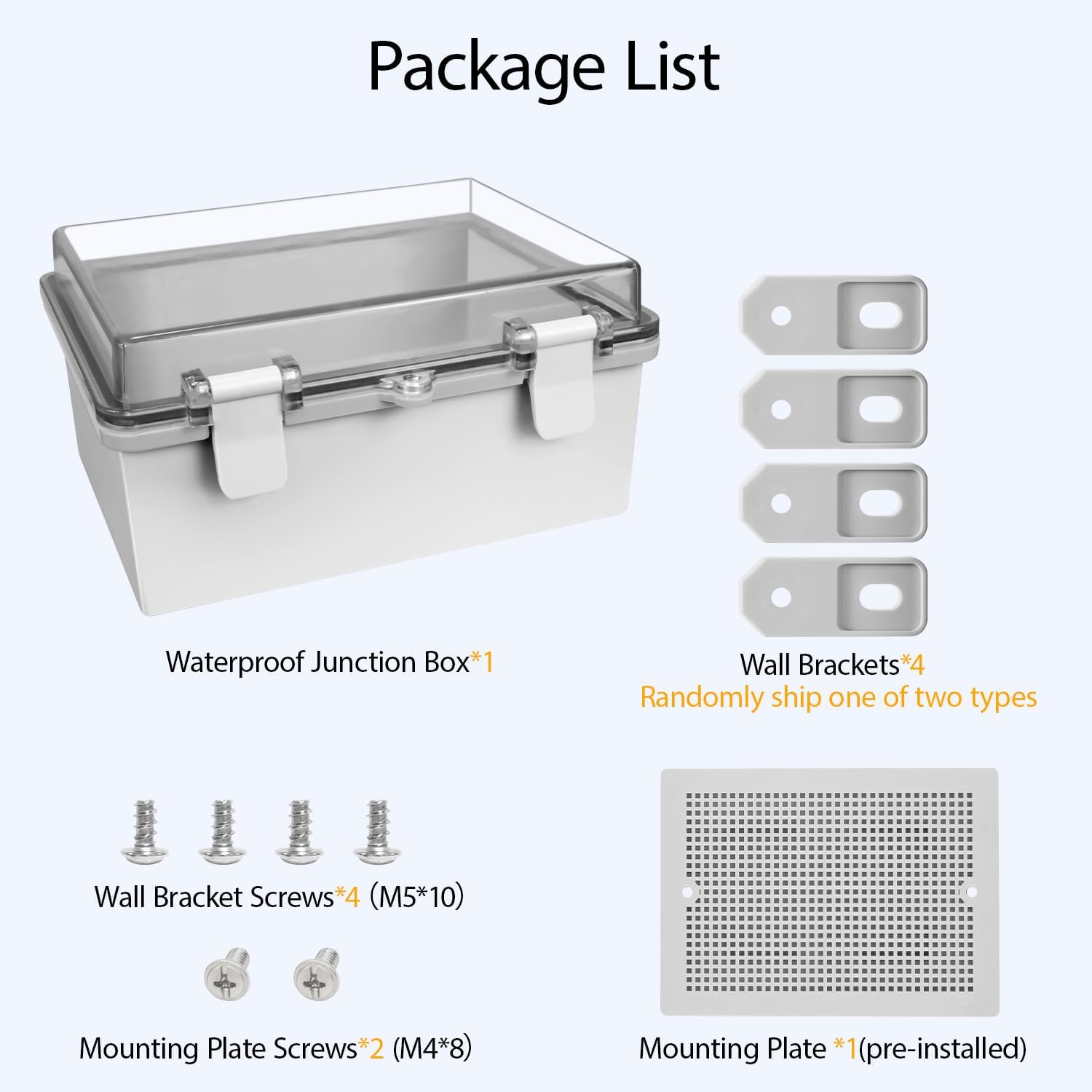 ABS Plastic Dustproof Waterproof IP65 Junction Box Hinged Shell Universal Electrical Project Enclosure Gray, with PC Transparent Clear Cover 8.7 x 6.7 x 4.3inch(220 x170 x110mm)