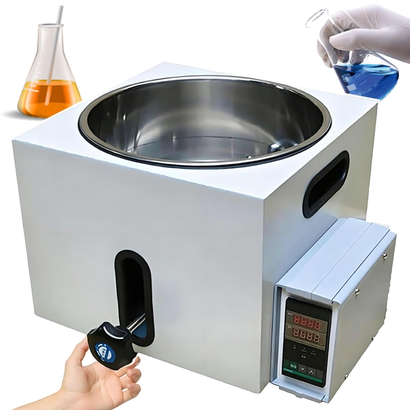 Baño María de Laboratorio Tipo Elevador,con Dispositivo de Calentamiento Digital,Carrera de 130Mm, Pantalla LED y Control Preciso de Temperatura,for Experimentos de Investigación Científica(2L)