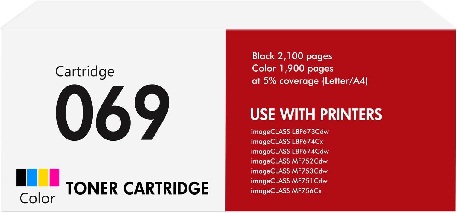 069 Toner Cartridge Set Compatible for Canon 069 069H Toner Work with MF753Cdw Color imageCLASS MF752Cdw MF751Cdw LBP673Cdw LBP674Cx LBP674Cdw MF756Cx (4 Pack, Black Cyan Yellow Magenta)