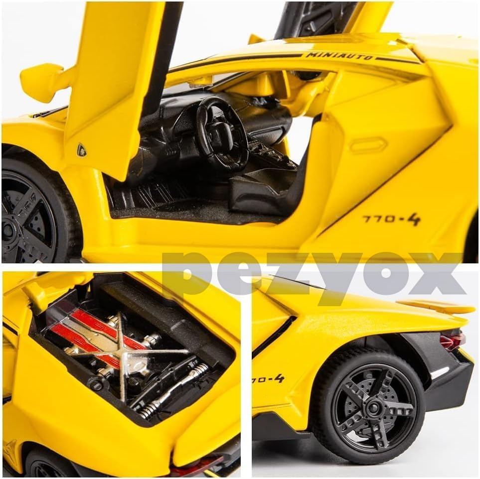Image of 1 /24 Scale Lamborghini LP770 Alloy Diecast Model Vehicles Pull Back Toy Car with Light and Sound for Kids Boys Gift (Yellow)
