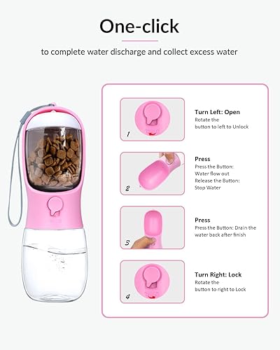 Miniatura 6 de Botella de agua para perros 2 en 1, botella de agua portátil para mascotas a prueba de fugas con recipiente para alimentos, dispensador de agua
