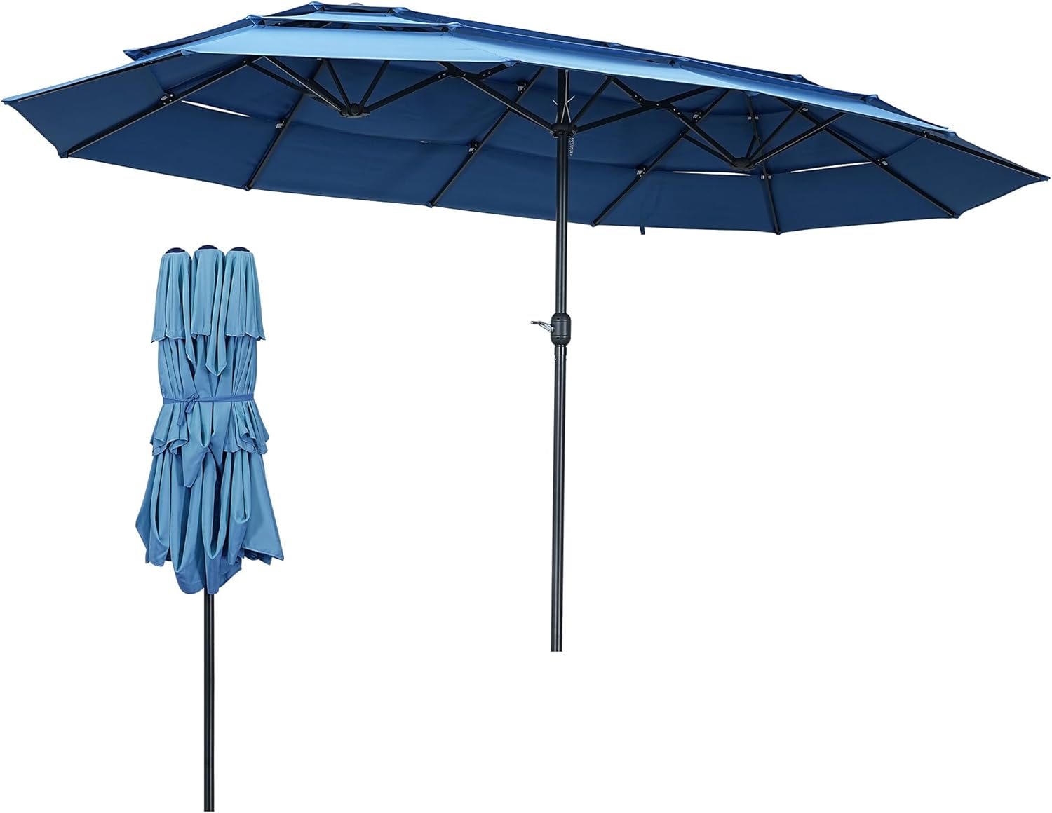 GDY 15 ft Patio Umbrella 3-Tier Ventilated, Easy-Turn Crank and Lock Bolt, BLue