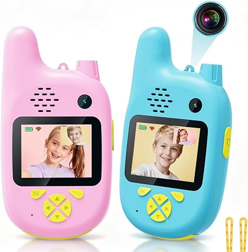 Walkie Talkies de video para niños, paquete de 2 juguetes recargables Walkie-Talkies, cámara dual y cambiador de voz, regalos para niños y niñas de