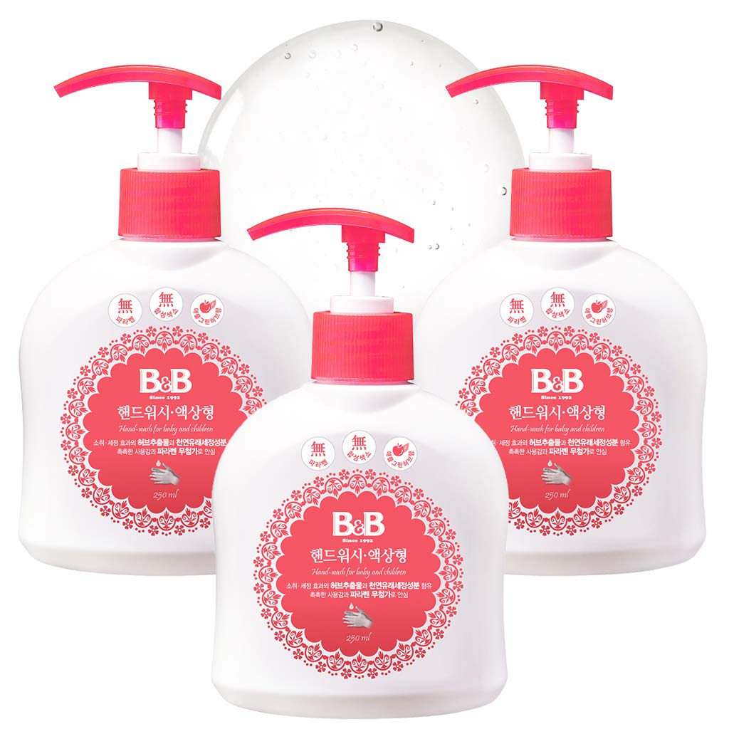 B&B 3 Pack Hand Wash for Baby and Children Liquid Type 8.5 fl.oz. (250ml) - Ultra Mild Babies and Kids Foaming Hand Wash for Sensitive Skin | No SLS or Paraben | Natural Apple Green Herb Scent : Baby