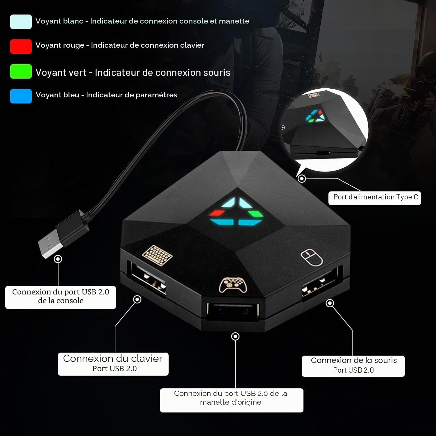 arVin Adaptateur clavier et souris pour Nintendo Switch, convertisseur clavier et souris filaire pour PS4/PS3/Xbox One/Xbox 360 Console, adaptateur supportant le mappage personnalisé