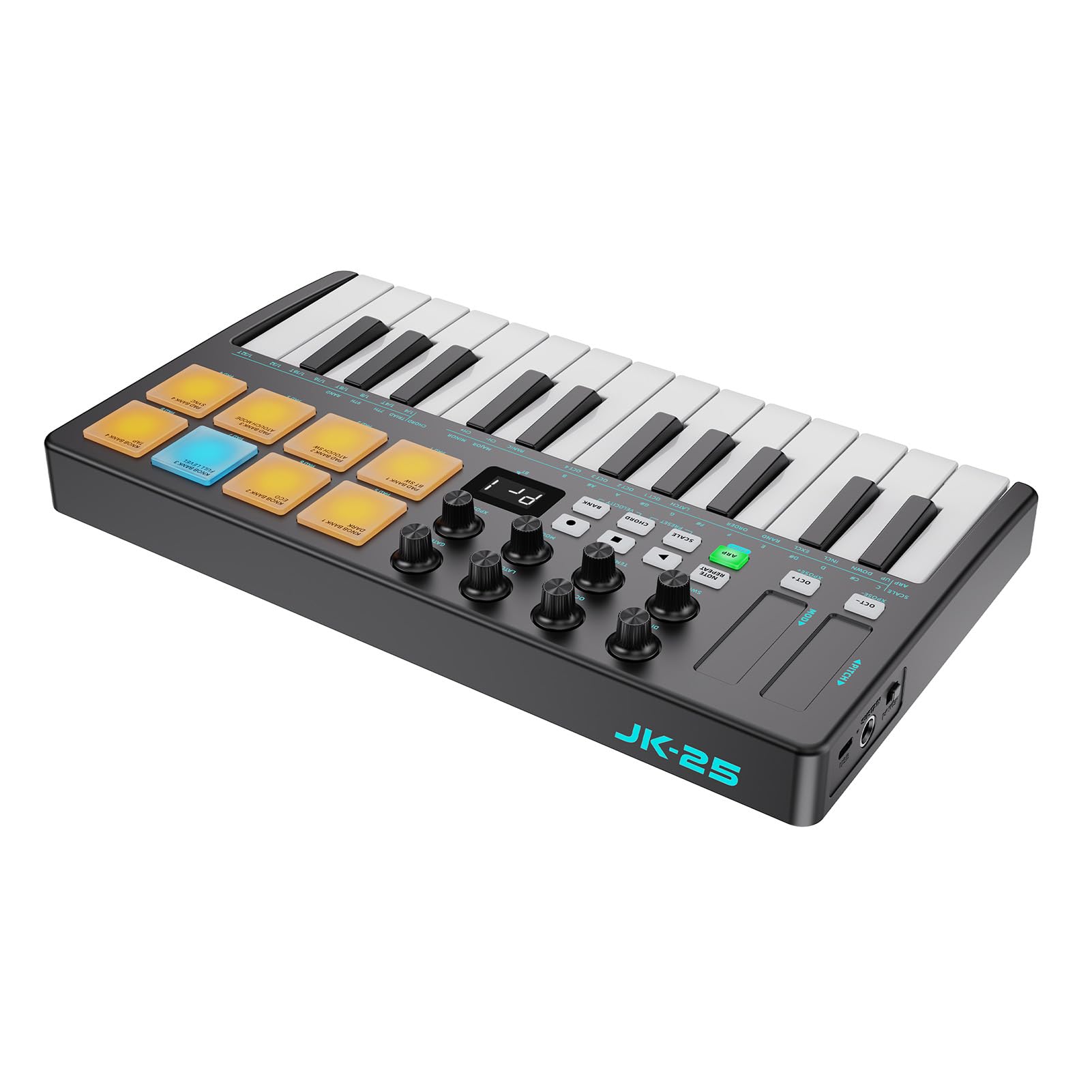 POENVFPO Tastiera Controller MIDI a 25 Tasti, Pad MIDI BT con Tasti Sensibili Alla velocità, Arpeggiatore, Funzione Accordi, Batteria Ricaricabile, Ricevitori Wireless, per Produzione DAW (BLACK)
