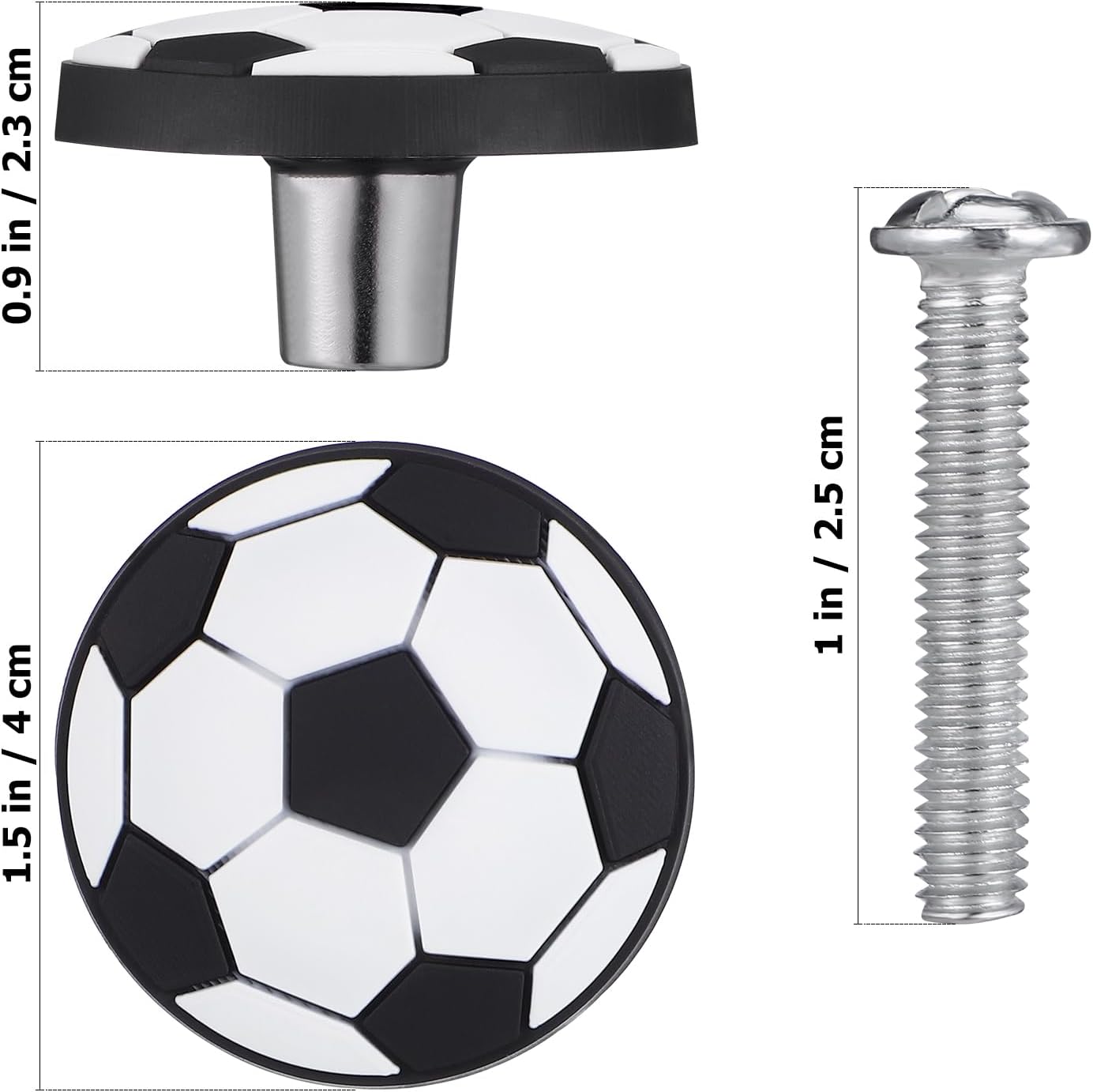TEHAUX Soccer Drawer Knobs - 6pcs Soft Rubber Anti-Collision Cabinet Handles 1.57 Inch Sport Themed Ball Knobs for Kids Boys Dresser Nursery Cupboard DIY Furniture Decor with Screws