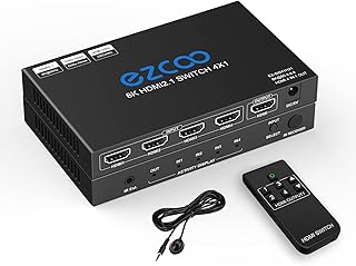 HDMI Switch 8K 4x1 4K 120Hz VRR G/Sync CEC ARC Atmos - HDMI 2.1 Switcher 4 in 1 Out 240Hz 144Hz HDCP Bypass 4 Port Selector,IR Remote for QLED Game Monitor PS5 Xbox PC Mac Window Apple TV Projector