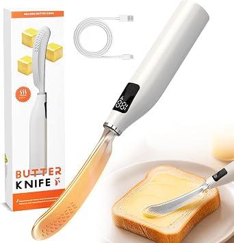 Heated Butter Knife Spreader, Rechargeable Electric Butter Knife with Smart Digital Display, Heats up in 6 Seconds, Heating Butter Spreader Can Quickly Melt Cold Hard Butter Jam Cheese Peanut Butter