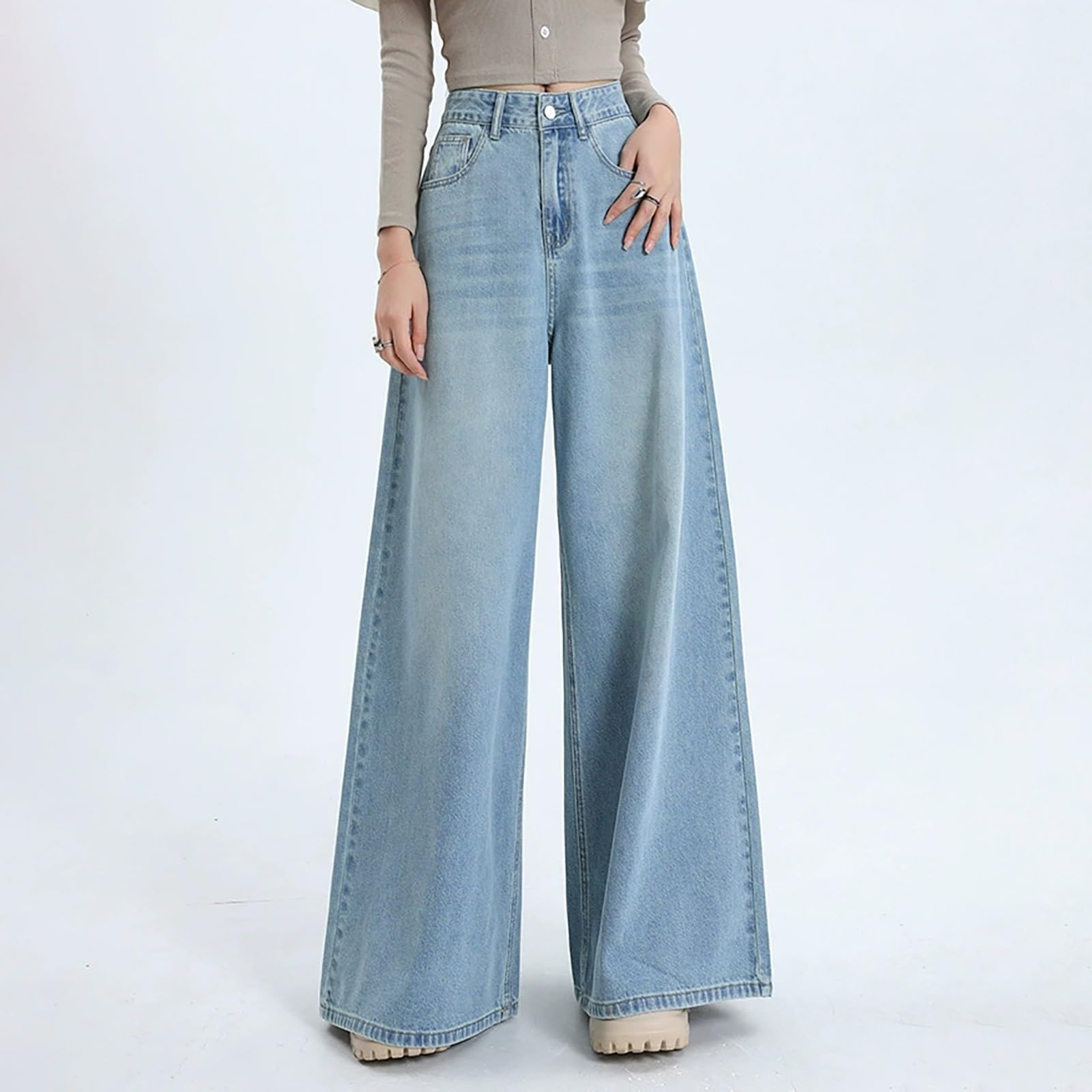 Pantalones De Verano Mujer Deporte, Pantalones Vaqueros Mujer Verano, Nuevos Jeans Lavados con Cintura Alta Y Piernas Anchas Pantalón Deportivo Pantalon Pirata