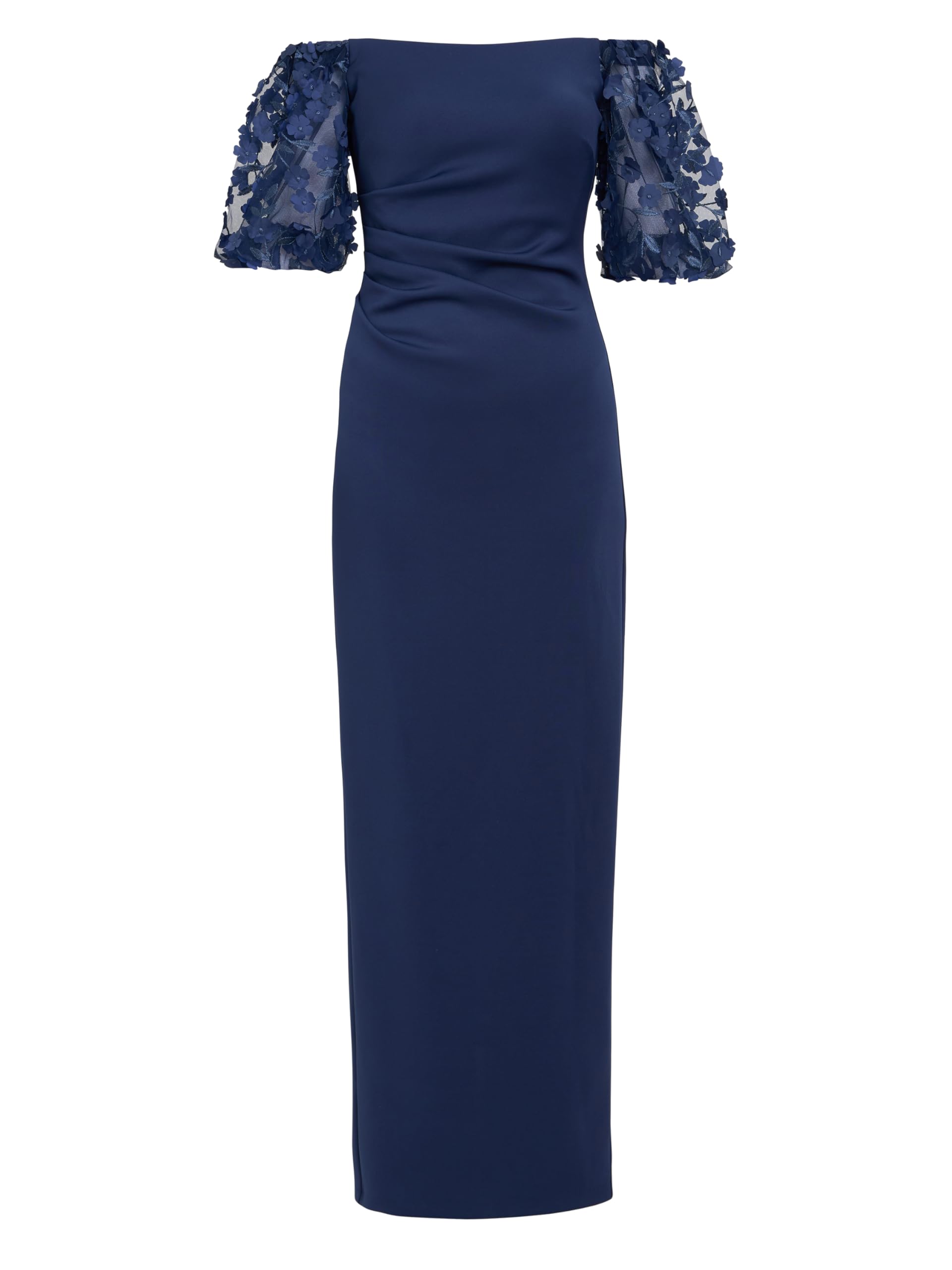 Gina Bacconi Women's Shoulder Floral Sleeve Maxi Dress Cocktail, Navy, 16