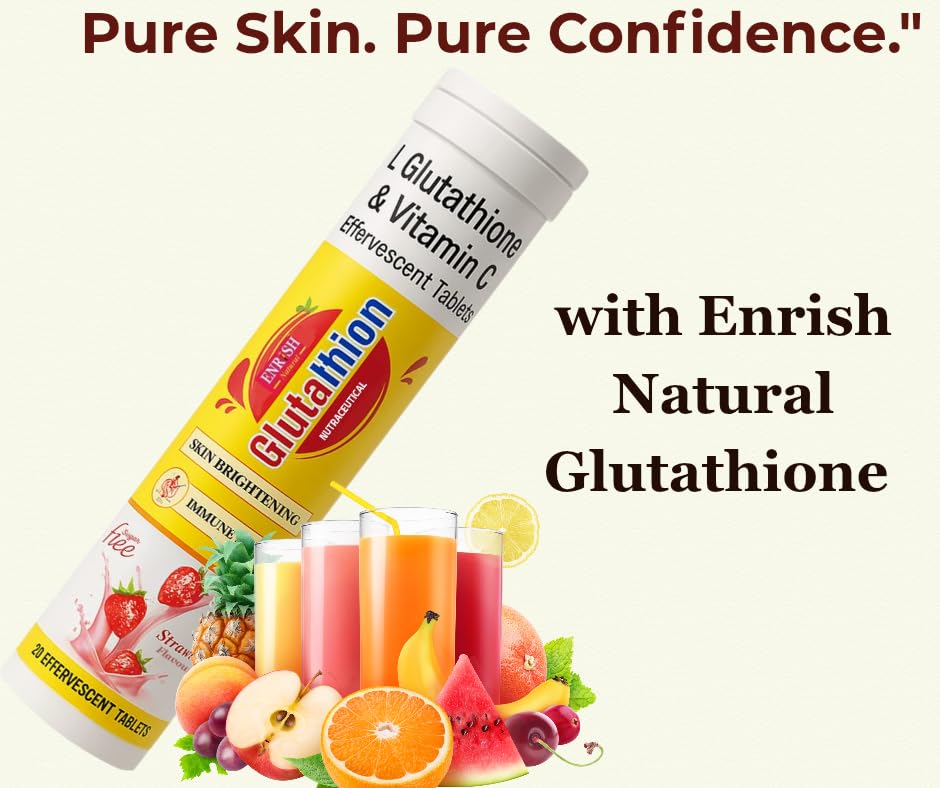 Image of L-Glutathione and Vitamin C Effervescent TabletsI Strawberry FlavourI ISkin BrighteningIImmune Support,I 40 Tablets pack of 2I.