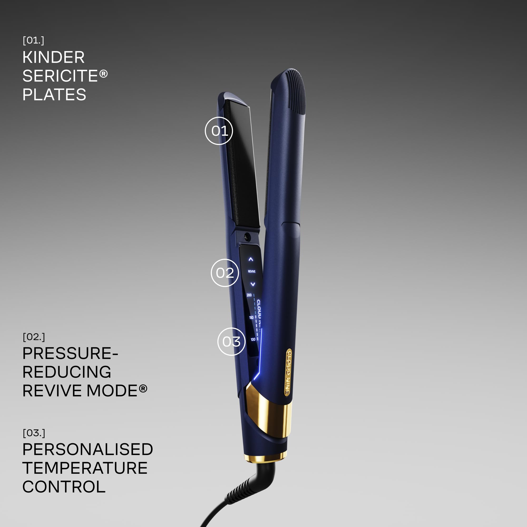 Cloud Nine Original Iron - Plancha de pelo profesional, modelo Revive Mode, azul | 11 temperaturas 100-200 °C, placas flotantes de cerámica, antiencrespamiento, cabello liso y brillante, menos rotura, funda
