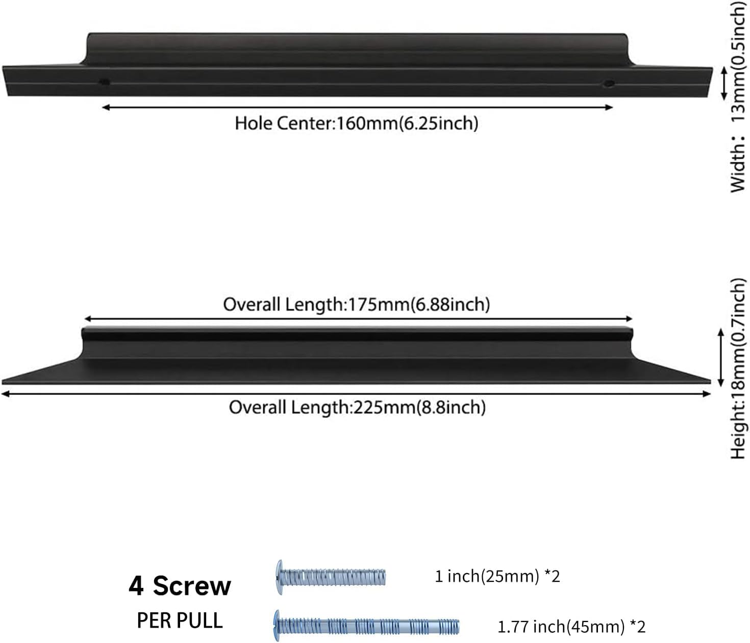 Peaha 10 Pack Black Finger Pulls for Cabinets 6-1/4 Inch Kitchen Handles for Dresser Drawers Bathroom Hardware