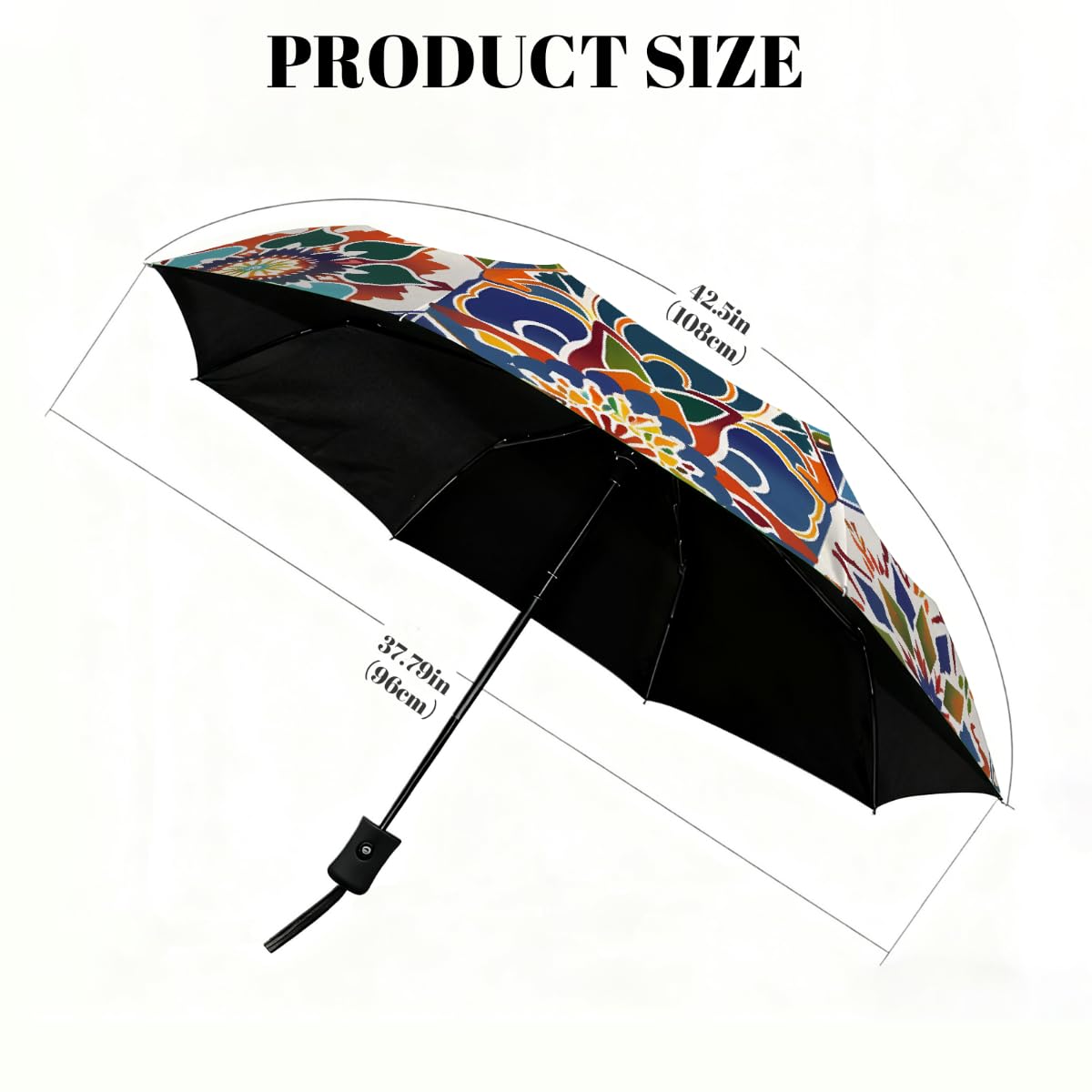 Ombrello pieghevole con motivo geometrico mandala colorato ombrello da viaggio compatto antivento impermeabile con protezione UV rivestimento nero leggero 8 coste portatile per pioggia sole