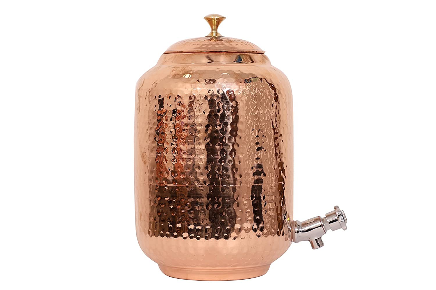 Custeel Creation Traditional Fiber Hammered -Copper Water Dispenser - Container Pot Matka with Matching Hammered Bottle -1 Copper Tank - 1 Copper Bottle