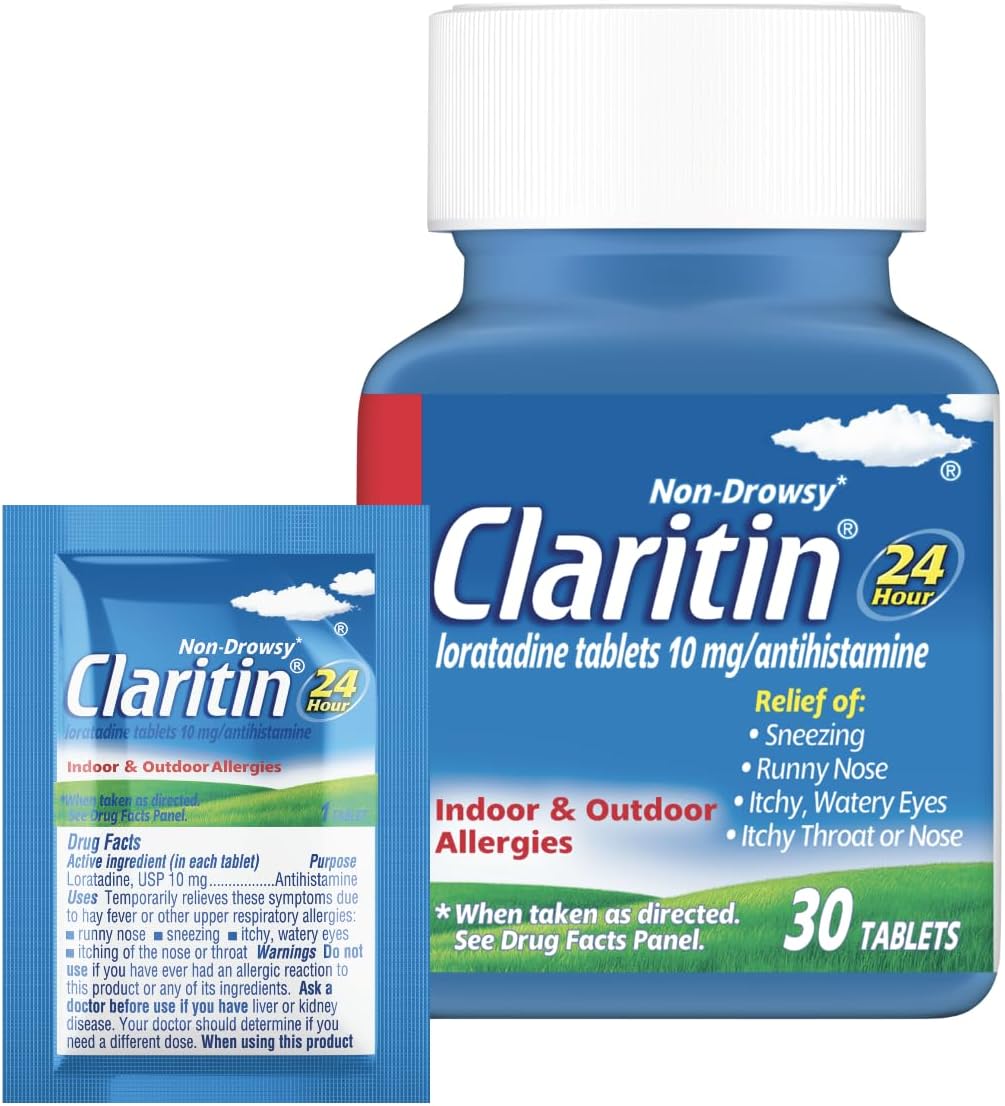 - Allergy Medicine for Adults, 24-Hour Non-Drowsy Loratadine 10mg Pills, Antihistamine, 30 Tablets + 1ct On-The-Go Relief
