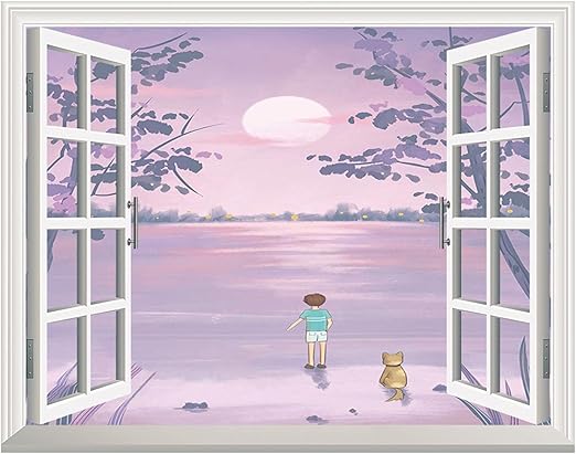 Amazon 3d自己粘着 偽窓壁画アートデカール 森 草原 風景 美しい 夢のような 手描き イラスト 80 部屋におしゃれ 子供部屋用 1 90cm ウォールステッカー オンライン通販