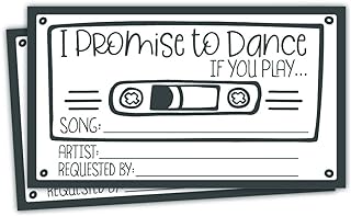 m&h invites 50 Retro Cassette Promise to Dance Cards - Song Request Cards for Wedding - Music Suggestion Tickets