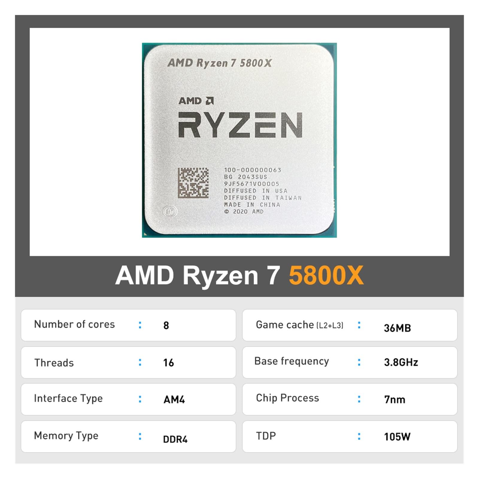 Amazon | コンピューター AMD 新しい Ryzen 7 5800X R7 5800X 3.8 GHz