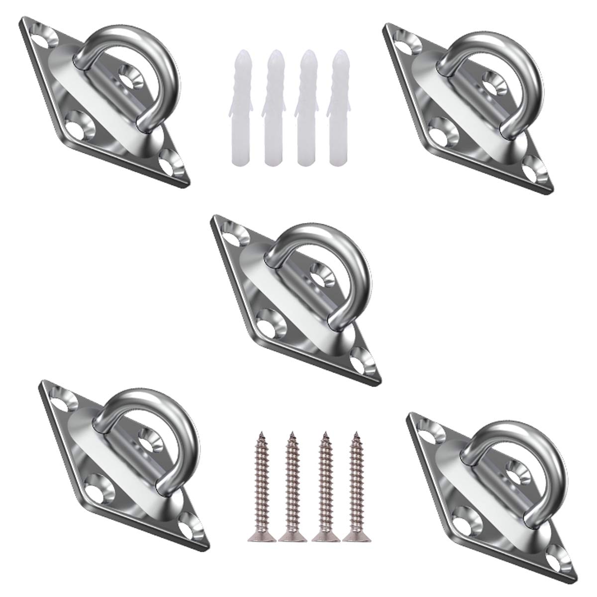 Diamond Pad Eye Plate 304 Stainless Steel Heavy Duty Ceiling Wall Mount Hammock U-Shaped Hook M5 M6 M8 for Shade Sail Boat Yoga Swing Suspension