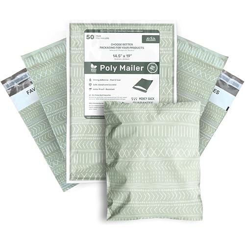 Poly Mailers 14.5x19 Inch 50 Pack Extra-Large Shipping Bags | Strong Thick Mailing Envelopes | Self- Adhesive | Waterproof & Tear Proof | Small Business Packaging for Clothing - Boho Sage Green