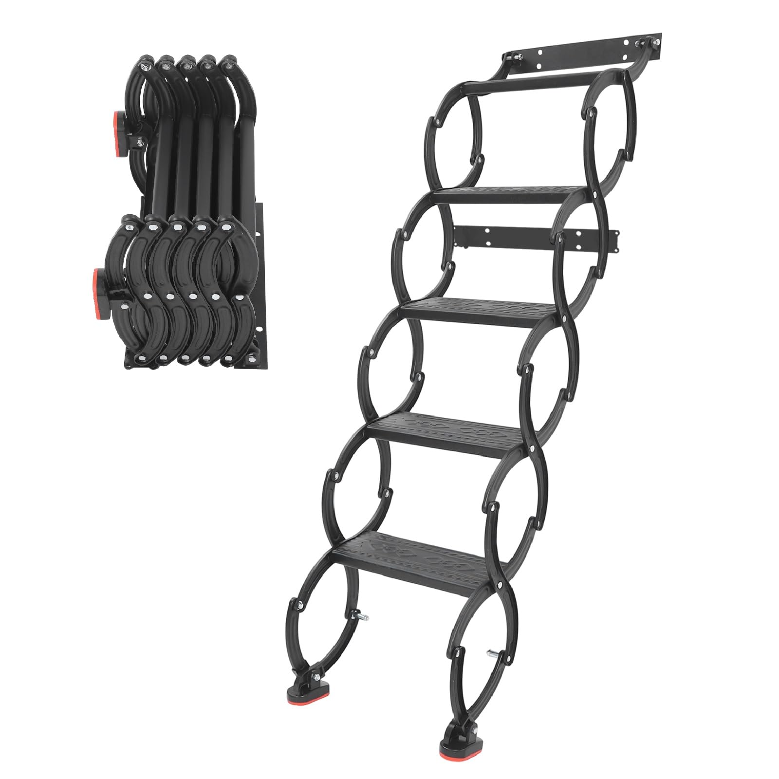 Scala da tetto a 5 gradini, a parete, estraibile, per soffitta, a parete, con gradini antiscivolo, scala per soppalco, scala telescopica, portata 200 kg