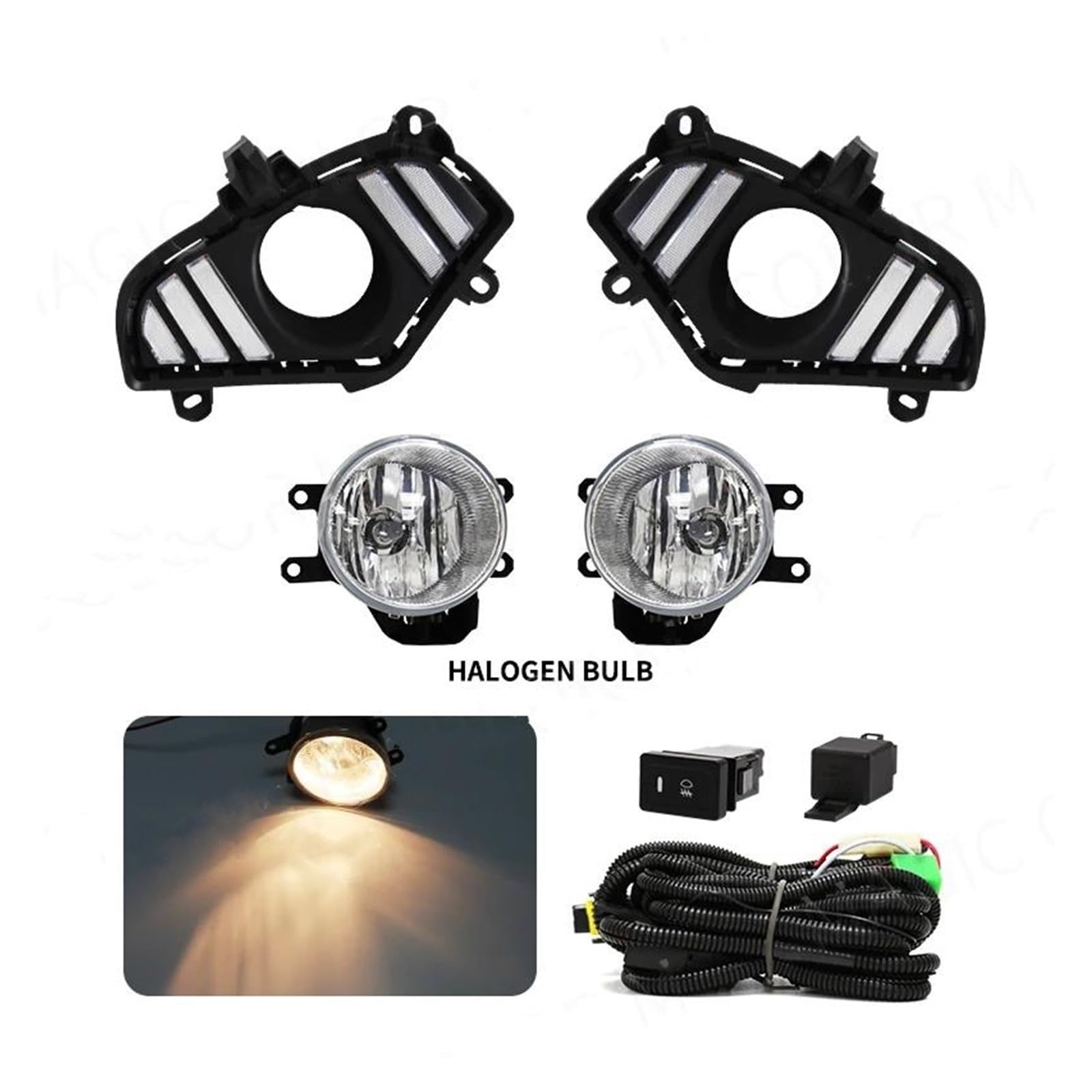 Luces De Circulación Diurna DRL Para Toyota RAV4 2018-2022 Faros Antiniebla Bisel Parachoques, Conducción 12 V Faros Antiniebla Led(DRL Halogen Fog)