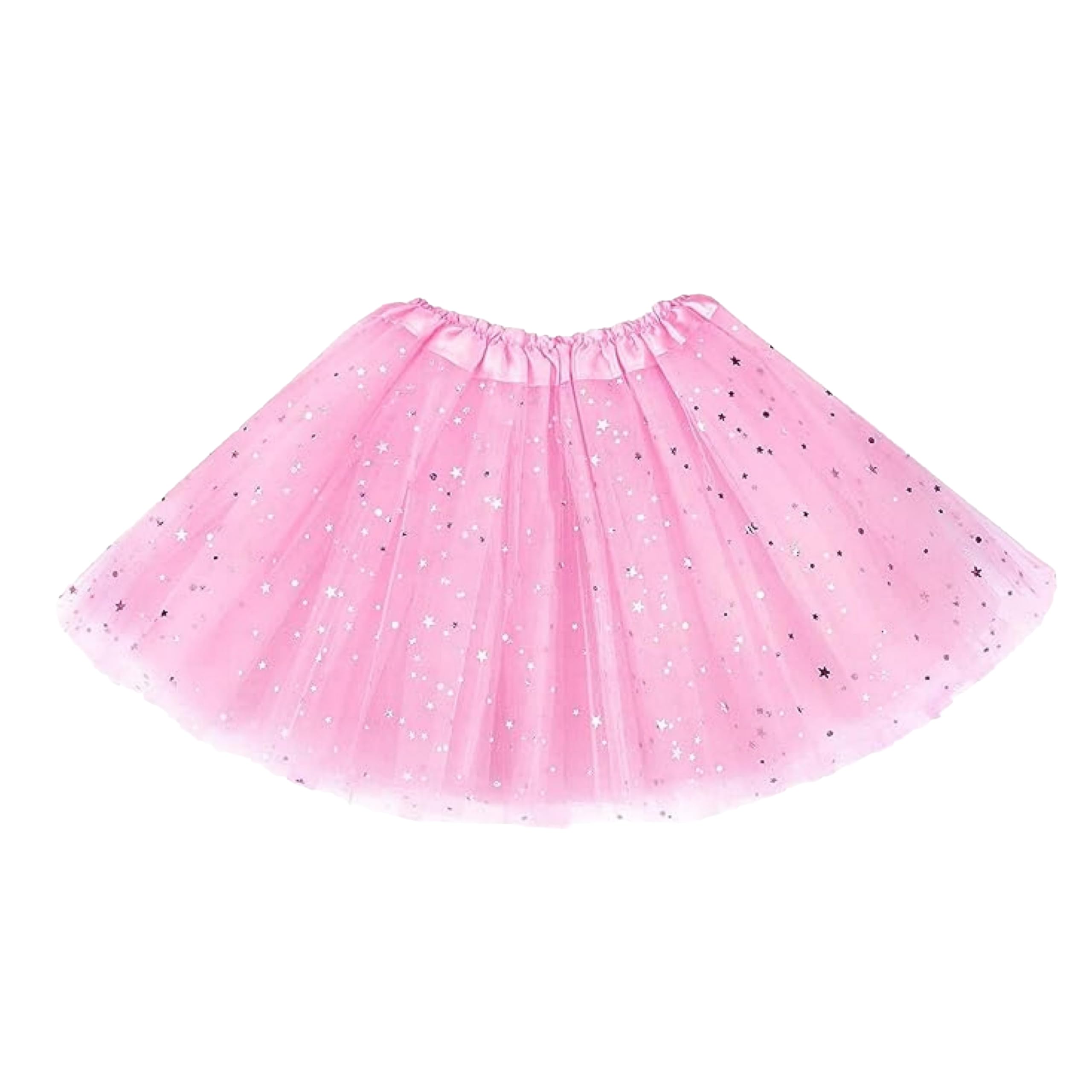 Lizzy | Tutu Skirt | 3 Layered, Light Pink, Glitter Star, Sequins, Elastic Waist | Shimmering Tulle, Voluminous Fit, Fancy Dress, Hen Party, Costume Accessory for Women