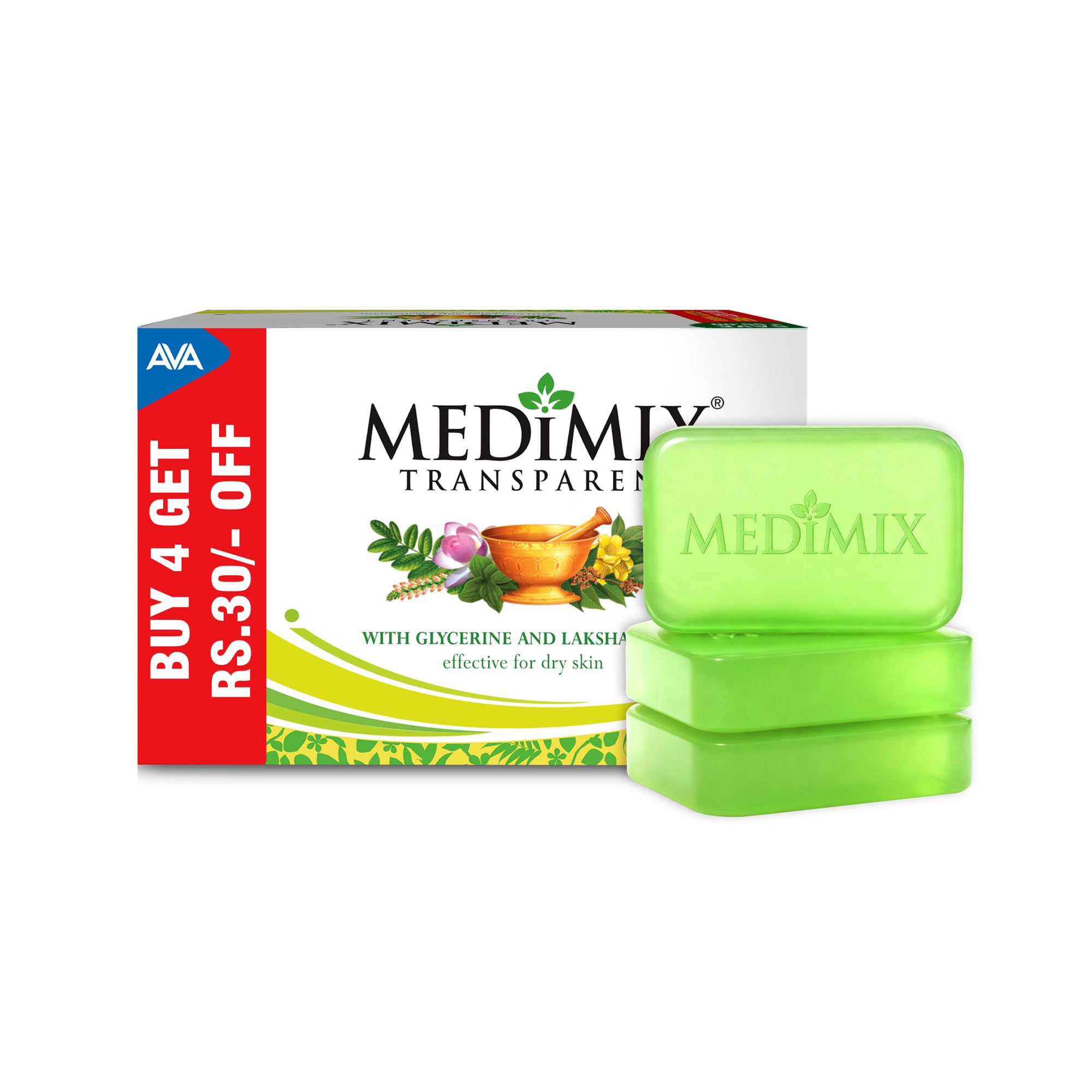 Medimix Transparent Ayurvedic Traditionally Made Bathing Bar Soap 125g (3 + 1 Combo Pack) | Infused with Glycerine and Lakshadi Oil | Effective for Dry Skin-image-47