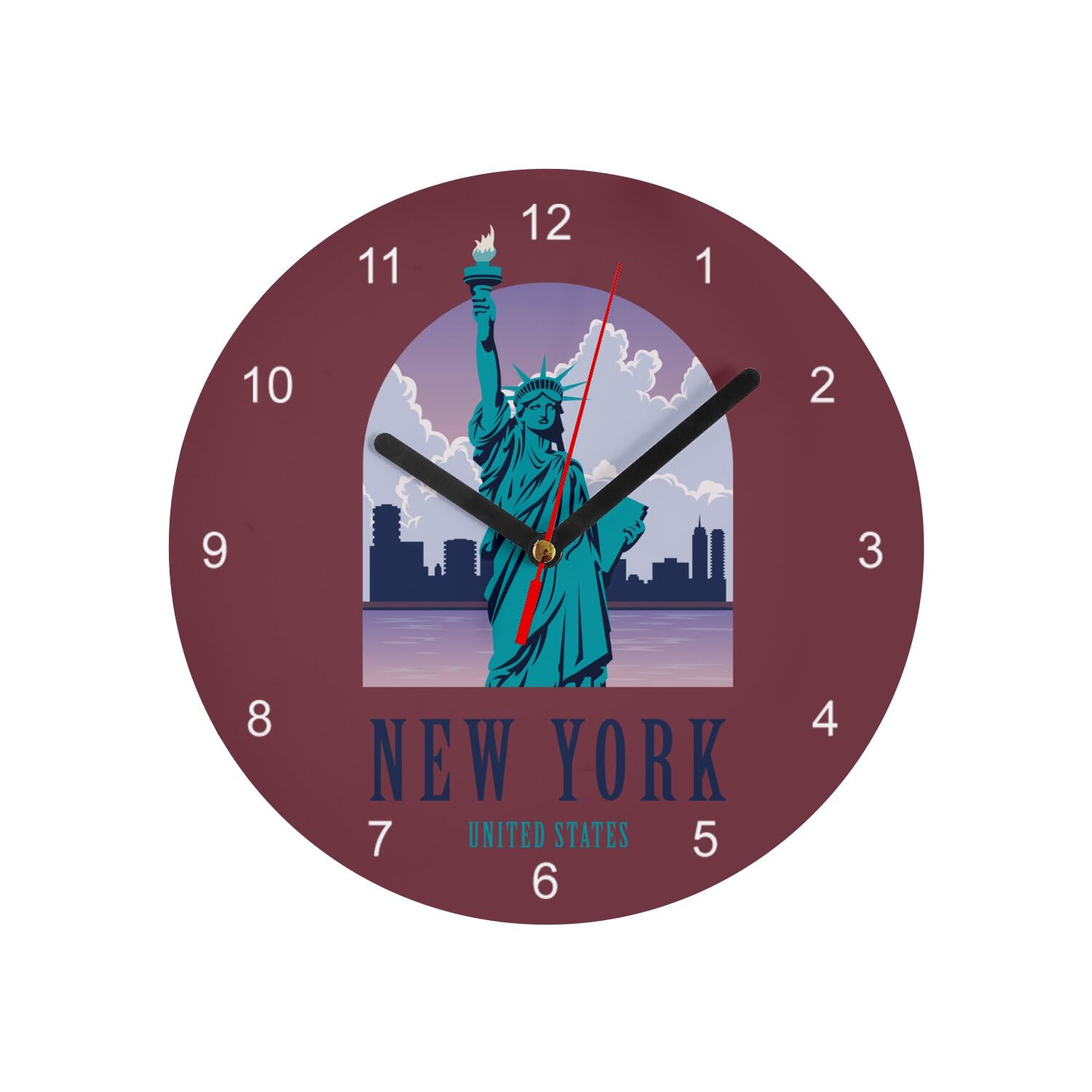 Horloge murale en verre New York de 20 cm rouge illustration design