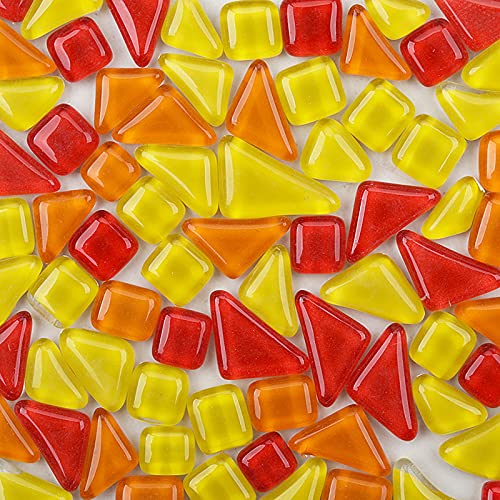 Mosaic Tiles 200 G Pack Of Crystal Glass Mosaic Mosaic Tile Supplies For Home Decoration, Diy Crafts, Plates, Picture Frames, Flowerpots –Irregular Tiles (Red Yellow Mix) #TOP5