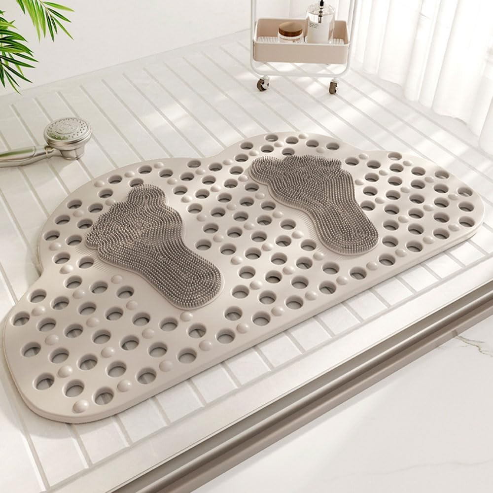 Cloud-Shape Suction Cup Soft Bath Mat(Khaki,40x70cm)