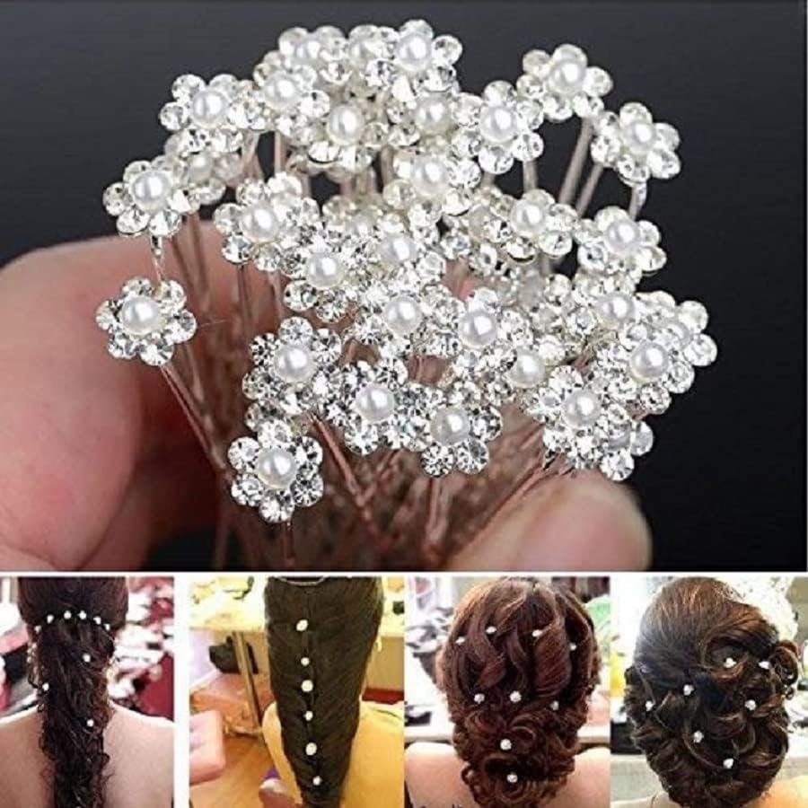Diversa Silver Crystal Flower Juda Hair Bun Decoration Pins with Pearl (Set of 12pcs) for Women and Girls- Fancy Hair Accessories for Wedding, Brides, Parties (B0CPHXSYWS) Amazon Price History, Amazon Price Tracker
